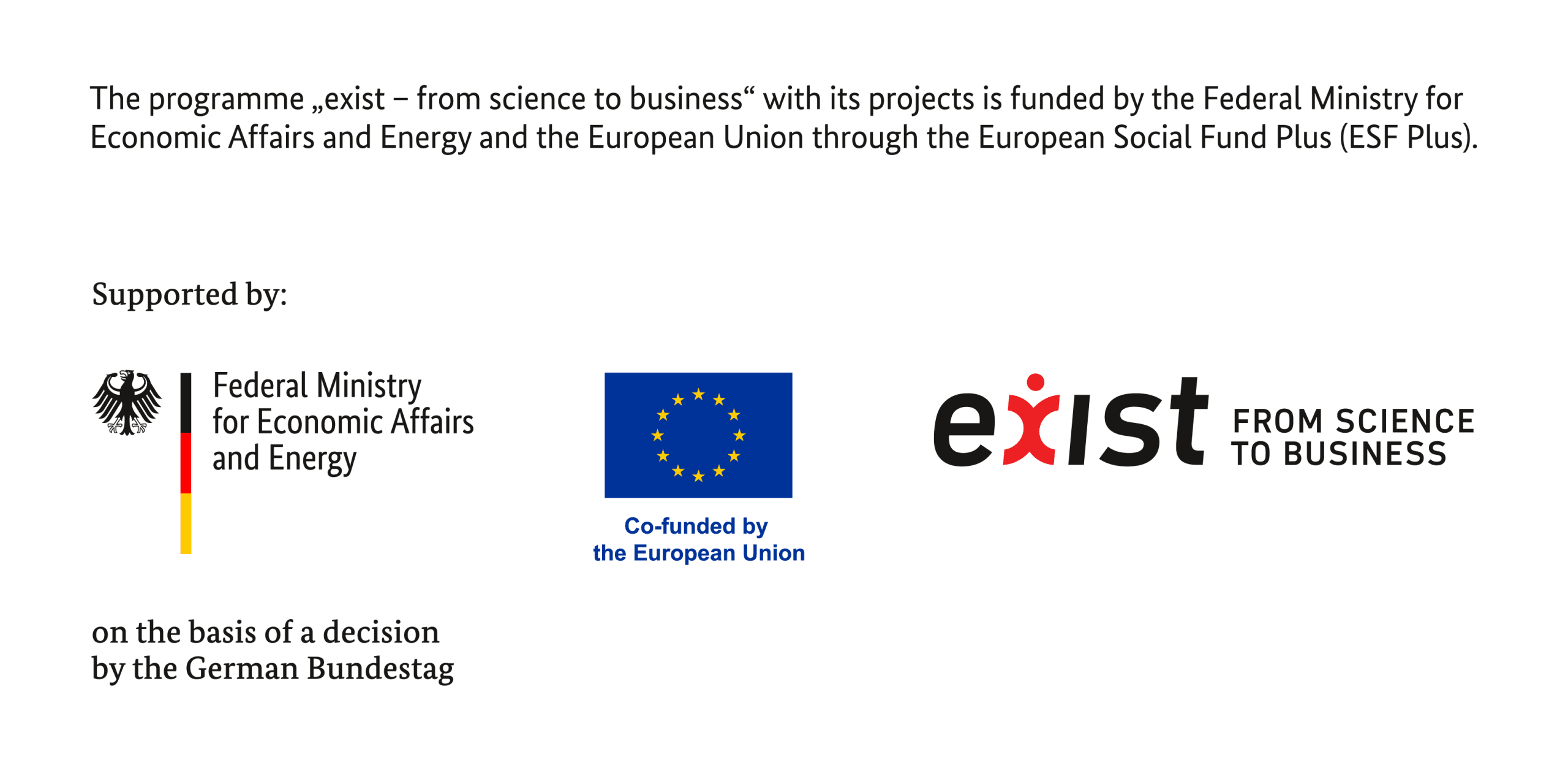 EXIST startup grant funding banner with BMWK and European Union / ESF+ logos